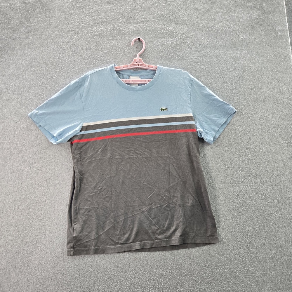 Lacoste Men Shirt 6 Blue Embroidered Colorblock Logo Spellout Activewear